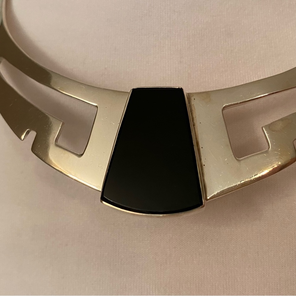 MEXICO MODERNIST NECKLACE STERLING SILVER BLACK ONYX COLLAR TORQUE TS-70 925 - Picture 5 of 12